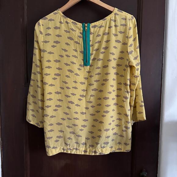 MAEVE | Yellow Silk Cloud Print Blouse Linosa Cloud Print Blouse Top | Small - Picture 5 of 6